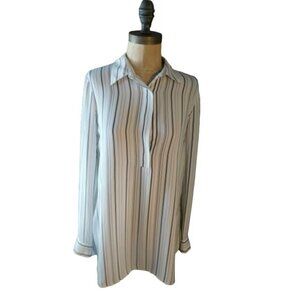 White House Black Market Size 2 WHBM Striped Long Sleeve Blouse Top